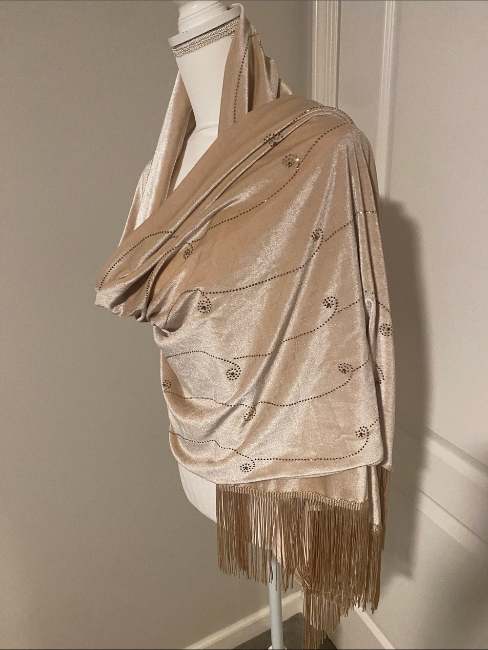 Pretty Persuasions Beige Embellished Fringe Wrap